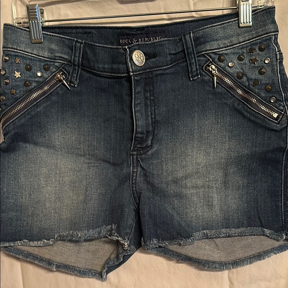 Rock & Republic Blue Jean Shorts with Distressed Details